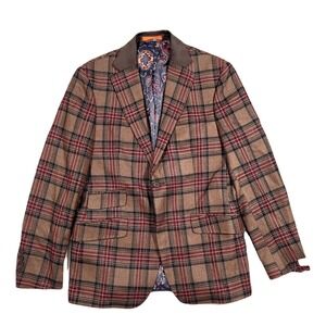 Tayion Agordy Sport Coat Mens 40R 40 Green‎ Brown Plaid NEW $360